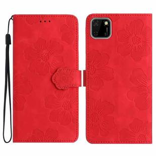 For Huawei Y5p Flower Embossing Pattern Leather Phone Case(Red)