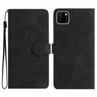 For Huawei Y5p Flower Embossing Pattern Leather Phone Case(Black)