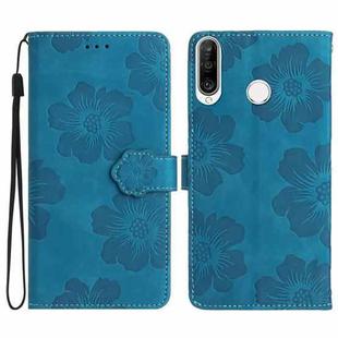 For Huawei Y6p Flower Embossing Pattern Leather Phone Case(Blue)
