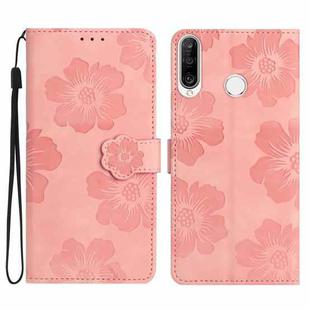 For Huawei Y6p Flower Embossing Pattern Leather Phone Case(Pink)