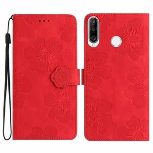 For Huawei Y6p Flower Embossing Pattern Leather Phone Case(Red)