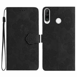 For Huawei Y6p Flower Embossing Pattern Leather Phone Case(Black)