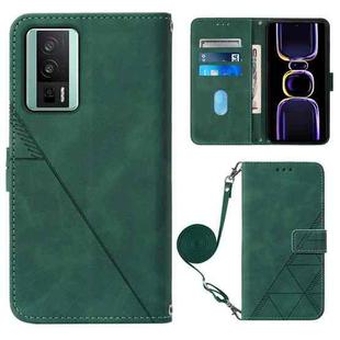 For Xiaomi Poco F5 Pro 5G/Redmi K60 Crossbody 3D Embossed Flip Leather Phone Case(Dark Green)