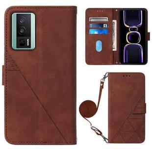 For Xiaomi Poco F5 Pro 5G/Redmi K60 Crossbody 3D Embossed Flip Leather Phone Case(Brown)