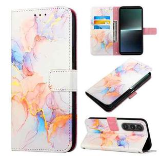 For Sony Xperia 1 V PT003 Marble Pattern Flip Leather Phone Case(Galaxy Marble White LS004)