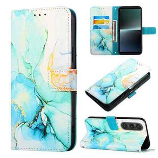 For Sony Xperia 1 V PT003 Marble Pattern Flip Leather Phone Case(Green LS003)
