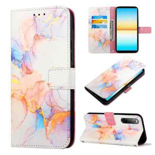 For Sony Xperia 10 V PT003 Marble Pattern Flip Leather Phone Case(Galaxy Marble White LS004)