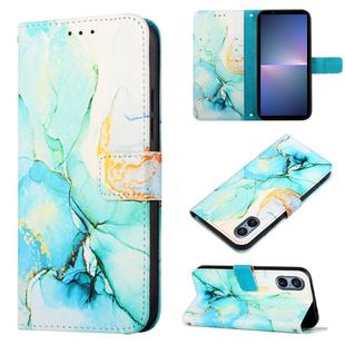 For Sony Xperia 5 V PT003 Marble Pattern Flip Leather Phone Case(Green LS003)