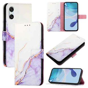 For Sony Xperia 10 VI PT003 Marble Pattern Flip Leather Phone Case(White Purple LS006)