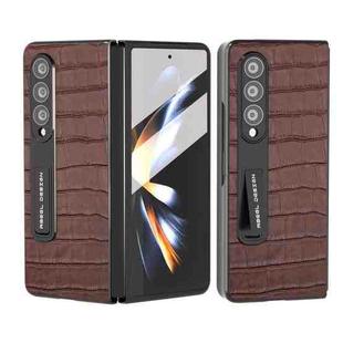 For Samsung Galaxy Z Fold4 5G Integrated Crocodile Texture Genuine Leather Phone Case(Brown)