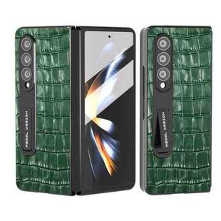 For Samsung Galaxy Z Fold4 5G Integrated Crocodile Texture Genuine Leather Phone Case(Green)