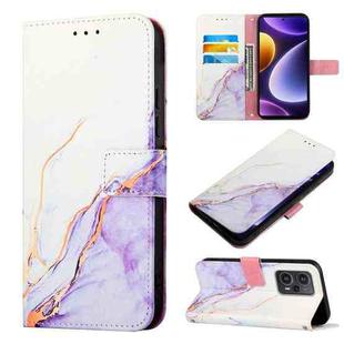 For Xiaomi Poco F5 5G/Redmi Note 12 Turbo PT003 Marble Pattern Flip Leather Phone Case(White Purple LS006)