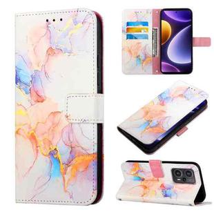 For Xiaomi Poco F5 5G/Redmi Note 12 Turbo PT003 Marble Pattern Flip Leather Phone Case(Galaxy Marble White LS004)