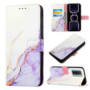 For Xiaomi Poco F5 Pro 5G/Redmi K60 PT003 Marble Pattern Flip Leather Phone Case(White Purple LS006)