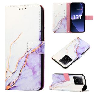 For Xiaomi 13T PT003 Marble Pattern Flip Leather Phone Case(White Purple LS006)