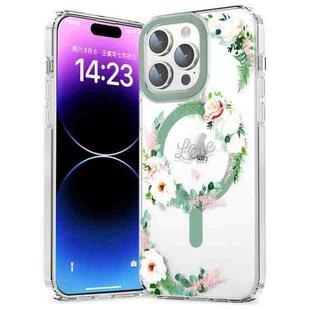 For iPhone 14 Pro Max MagSafe Magnetic TPU Phone Case(White Pink Rose)