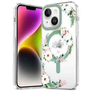 For iPhone 15 Plus MagSafe Magnetic TPU Phone Case(White Pink Rose)