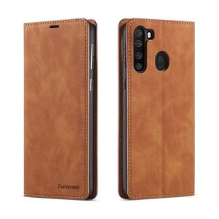 For Samsung Galaxy A21 Forwenw Dream Series Oil Edge Strong Magnetism Horizontal Flip Leather Case with Holder & Card Slots & Wallet & Photo Frame(Brown)
