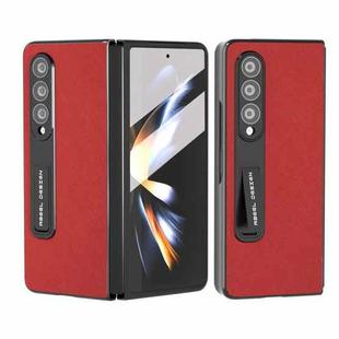 For Samsung Galaxy Z Fold4 5G Integrated Cross Texture Genuine Leather Phone Case with Holder(Red)