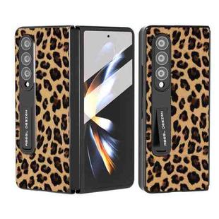 For Samsung Galaxy Z Fold4 5G Integrated Black Edge Leopard Phone Case with Holder(Gold)