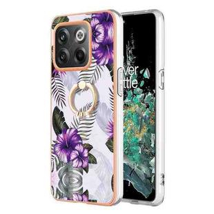 For OnePlus 10T 5G / Ace Pro Electroplating IMD TPU Phone Case with Ring(Purple Flower)