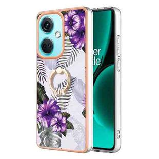 For OnePlus Nord CE3 Electroplating IMD TPU Phone Case with Ring(Purple Flower)