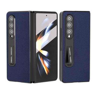For Samsung Galaxy Z Fold4 5G Integrated Black Edge Genuine Leather Mino Phone Case with Holder(Royal Blue)