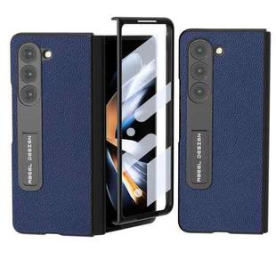 For Samsung Galaxy Z Fold5 ABEEL Integrated Black Edge Genuine Leather Mino Phone Case with Holder(Royal Blue)