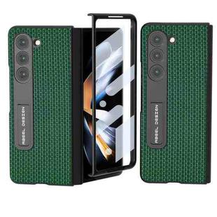 For Samsung Galaxy Z Fold5 ABEEL Integrated Genuine Leather Luxury Series Phone Case with Holder(Night Green)