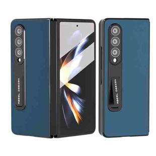 For Samsung Galaxy Z Fold4 5G Integrated Genuine Silky Soft ABEEL Black Edge Phone Case with Holder(Blue)