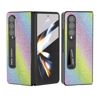 For Samsung Galaxy Z Fold3 5G Integrated Diamond Series Black Edge Phone Case with Holder(Rainbow)