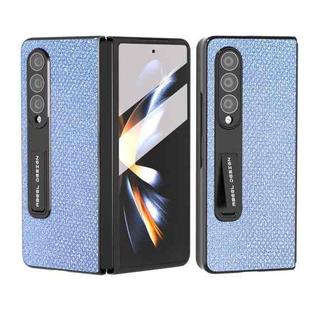 For Samsung Galaxy Z Fold4 5G Integrated Diamond Series Black Edge Phone Case with Holder(Sapphire Blue)