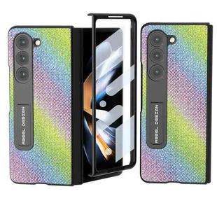 For Samsung Galaxy Z Fold5 ABEEL Integrated Diamond Series Black Edge Phone Case with Holder(Rainbow)