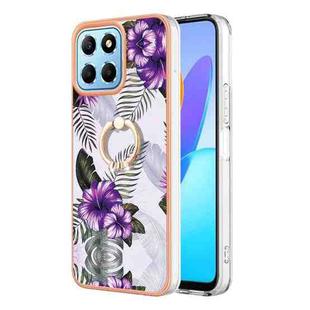 For Honor X8 5G / X6 4G Electroplating IMD TPU Phone Case with Ring(Purple Flower)