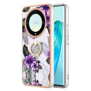 For Honor X9a / Magic5 Lite Electroplating IMD TPU Phone Case with Ring(Purple Flower)