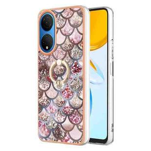 For Honor X7 Electroplating IMD TPU Phone Case with Ring(Pink Scales)