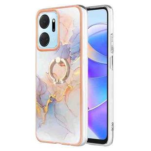 For Honor X7a Electroplating IMD TPU Phone Case with Ring(White Marble)