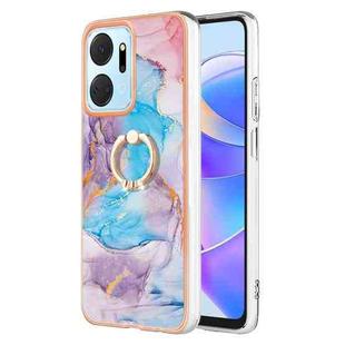 For Honor X7a Electroplating IMD TPU Phone Case with Ring(Blue Marble)