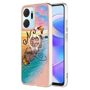 For Honor X7a Electroplating IMD TPU Phone Case with Ring(Dream Butterfly)