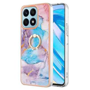 For Honor X8a Electroplating IMD TPU Phone Case with Ring(Blue Marble)