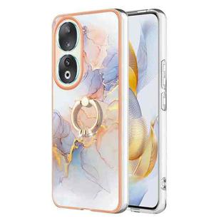 For Honor 90 5G Electroplating IMD TPU Phone Case with Ring(White Marble)