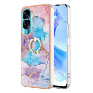 For Honor 90 Lite 5G Electroplating IMD TPU Phone Case with Ring(Blue Marble)