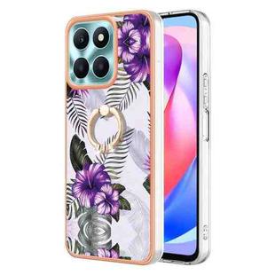 For Honor X6a Electroplating IMD TPU Phone Case with Ring(Purple Flower)