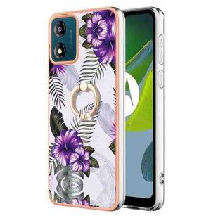 For Motorola Moto E13 Electroplating IMD TPU Phone Case with Ring(Purple Flower)