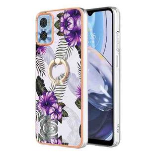 For Motorola Moto E22 / E22i Electroplating IMD TPU Phone Case with Ring(Purple Flower)