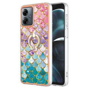 For Motorola Moto G14 Electroplating IMD TPU Phone Case with Ring(Colorful Scales)