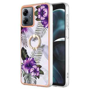 For Motorola Moto G14 Electroplating IMD TPU Phone Case with Ring(Purple Flower)