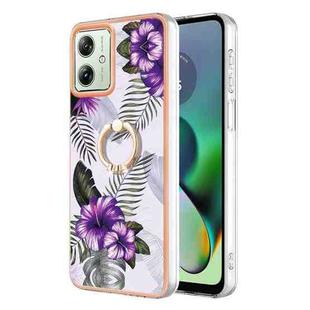 For Motorola Moto G54 Electroplating IMD TPU Phone Case with Ring(Purple Flower)