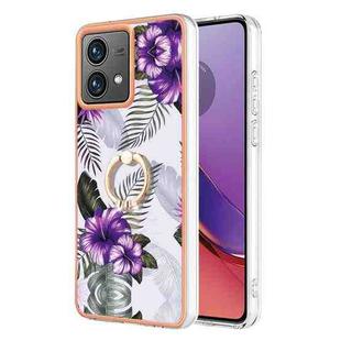 For Motorola Moto G84 Electroplating IMD TPU Phone Case with Ring(Purple Flower)