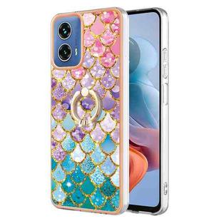 For Motorola Moto G34 Electroplating IMD TPU Phone Case with Ring(Colorful Scales)